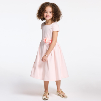 فستان برسمة زهرة ناتئة، باللون الوردي للفتيات الصغيرات